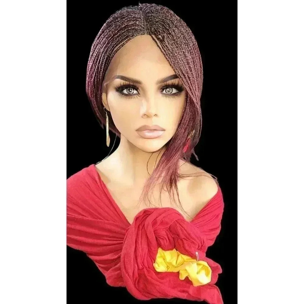Handmade Braided Lace Wigs, Bob cut, short Micro millions braids. NWT Red Wig
